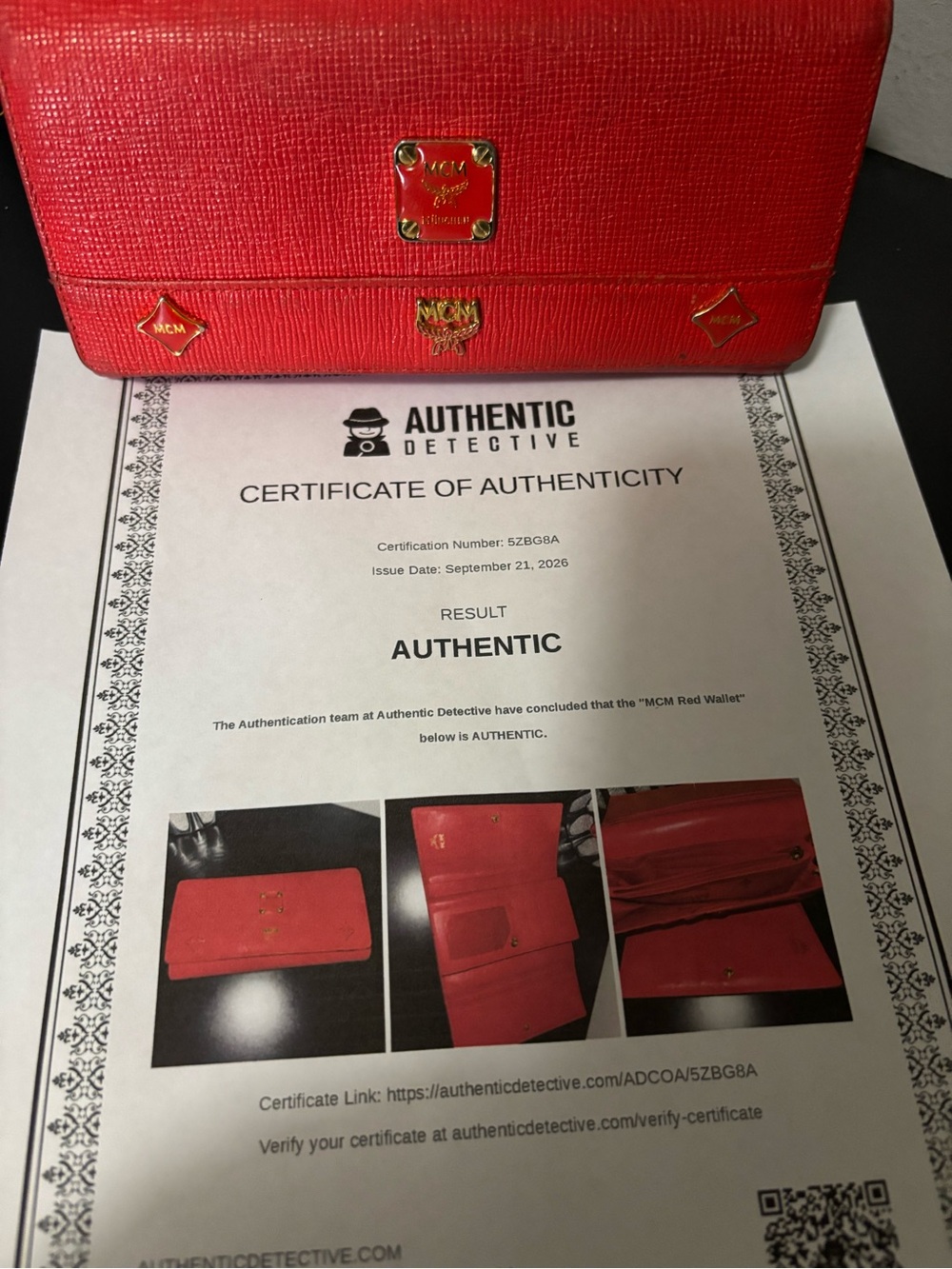 MCM Princess Red Pebbled Leather Long Trifold Wallet Gold Accents ✨